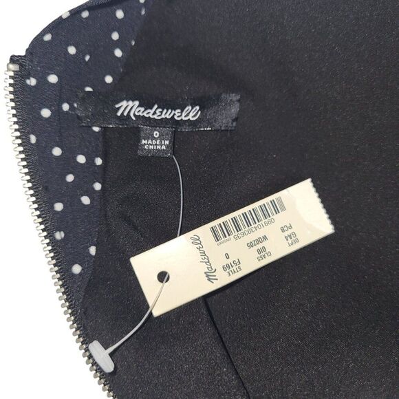 NEW Madewell Size 0 Front Zip Mini Dress Black and White Polka Dot V-Neck Lined - Picture 12 of 15